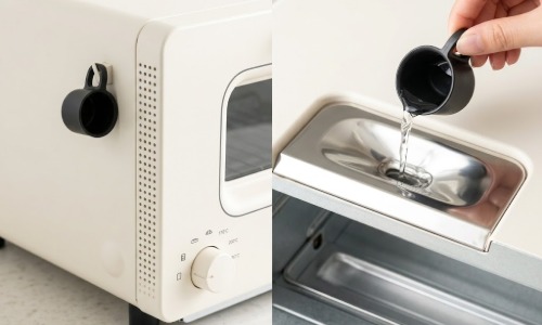 5ccの専用カップで水を入れる様子