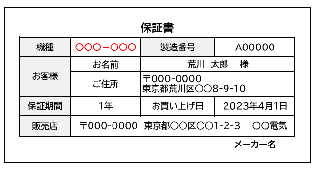 保証書の画像