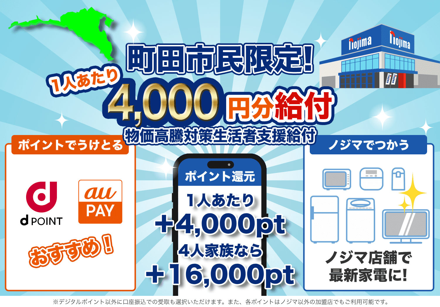 【町田市民限定】物価高騰対策生活者支援給付(4000円相当)はノジマで使えます!トップ画像