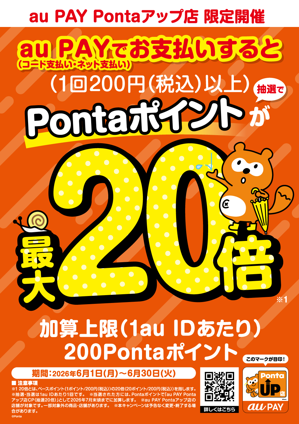 auPAY決済で最大20倍Pontaポイント抽選プレゼント