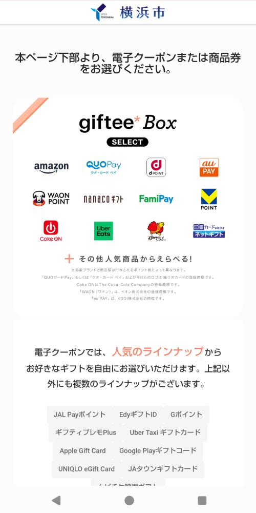 ギフト案内画面